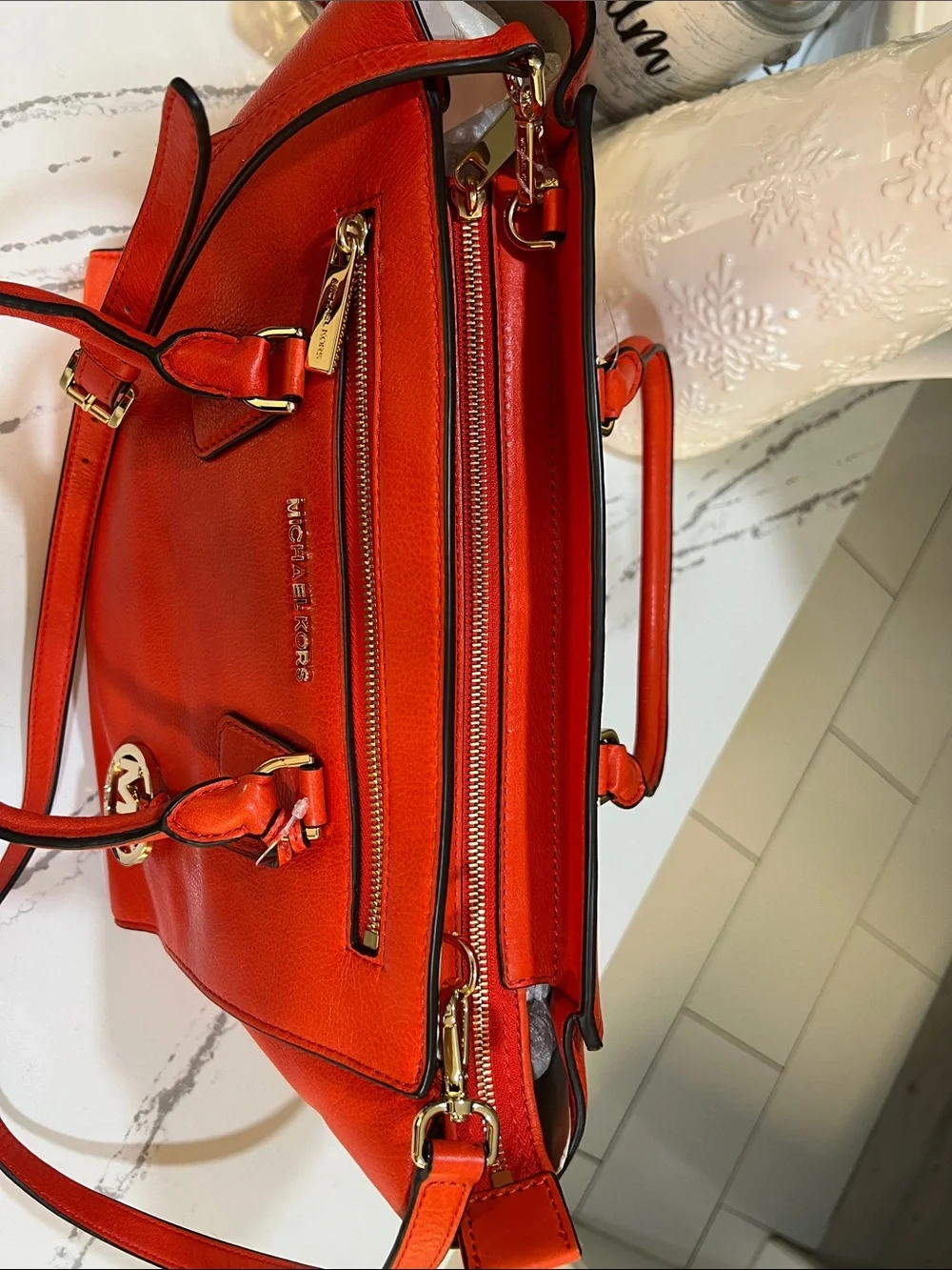 Michael Kors Sophie Mandarin Leather Satchel with MK Charm